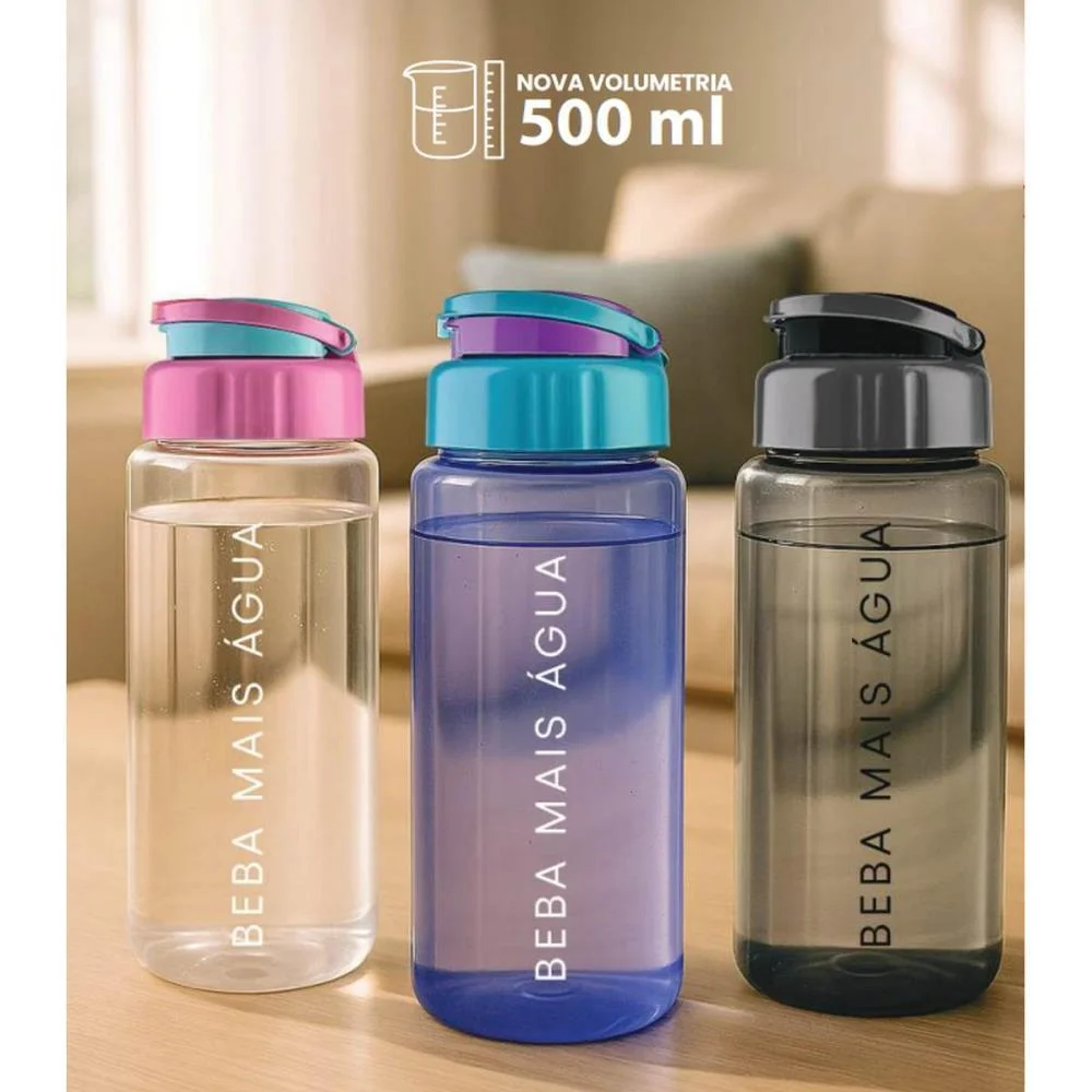 GARRAFA PLASTICA ATENAS 500ML AZUL C/MEDIDOR TIBA (UNIDADE)