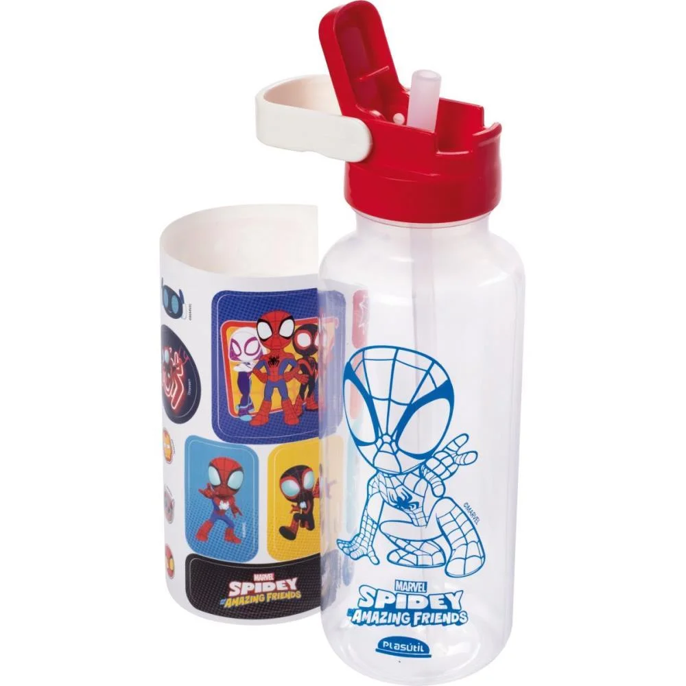 GARRAFA PLASTICA SPIDEY TAMPA AUTOM. 600ML (S) PLASUTIL (UNIDADE)