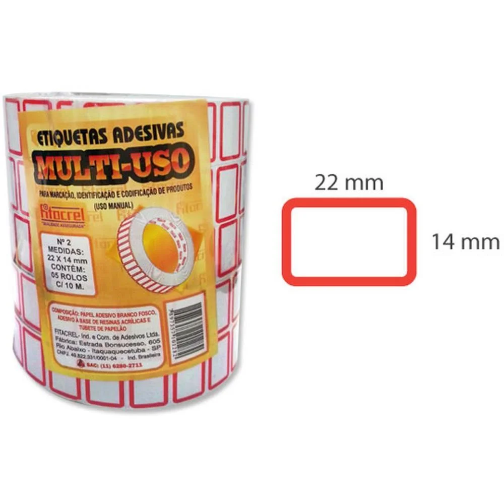 ETIQUETA PARA PREÇO 22X14MM C/3570 ETIQUETAS FITACREL COM 5 UNIDADES