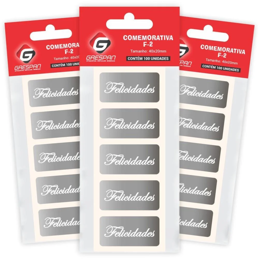 ETIQUETA PARA PRESENTE FELICIDADES RETANG. PRATA GRESPAN (CT.C/100)