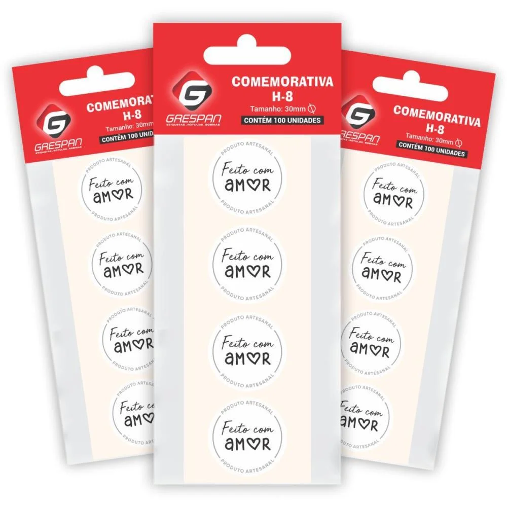 ETIQUETA PARA PRESENTE FEITO C/AMOR ARTESANAL REDONDO GRESPAN (CT.C/100)