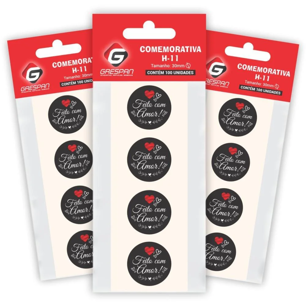 ETIQUETA PARA PRESENTE FEITO C/AMOR CORACAO REDONDO GRESPAN (CT.C/100)