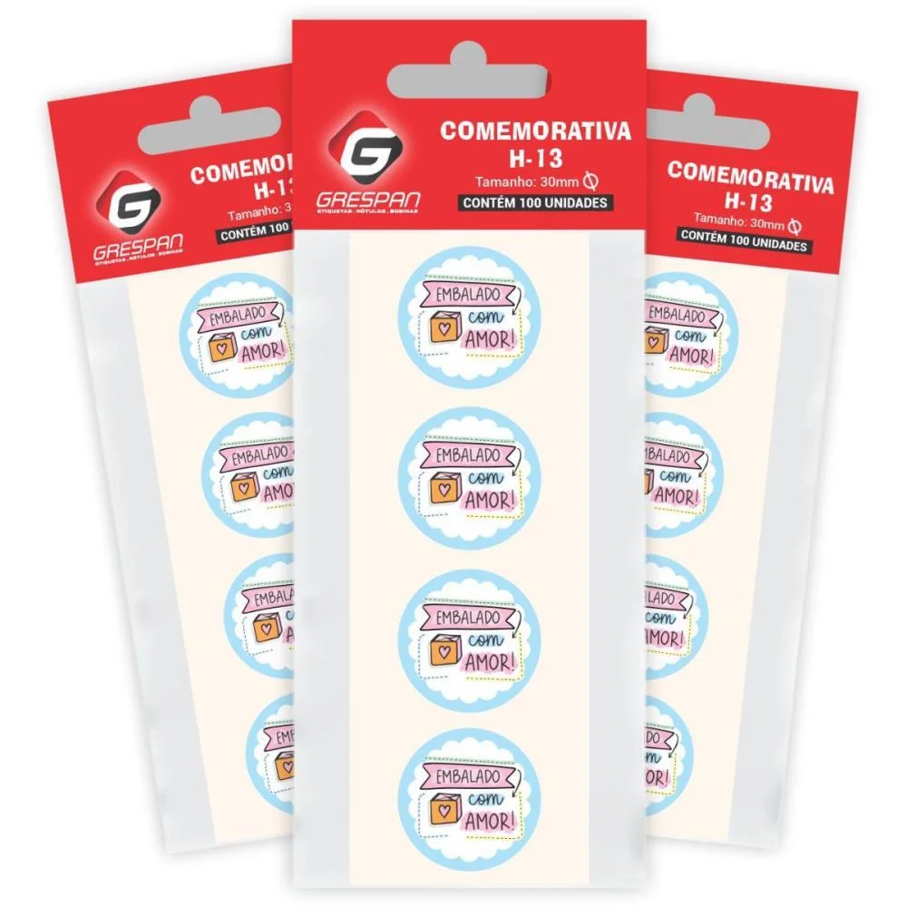 ETIQUETA PARA PRESENTE EMBALADO COM AMOR REDONDO GRESPAN (CT.C/100)