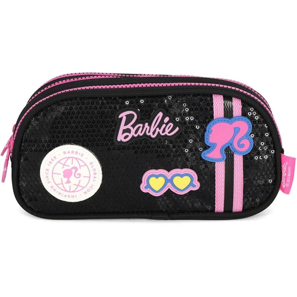 ESTOJO TRIPLO BARBIE PRETO C/PAETE LUXCEL (UNIDADE)