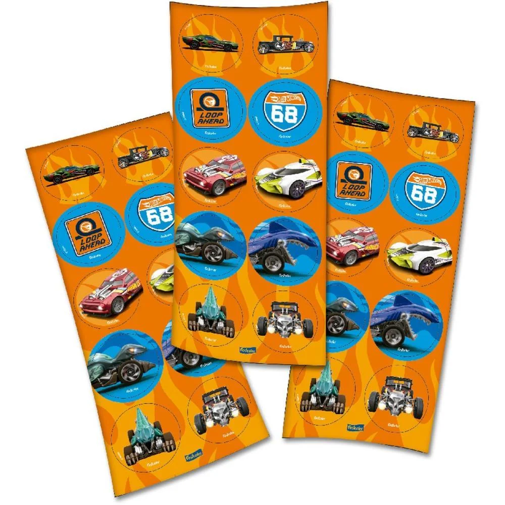 ADESIVOS DECORADOS HOT WHEELS SORT.9,5X23CM C/30U FESTCOLOR (CARTELA)