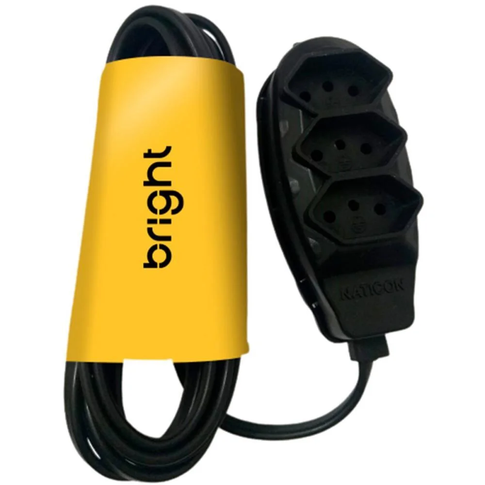 Extensao Eletrica Tripolar 3M 3 Tomadas Preta Bright (Unidade)