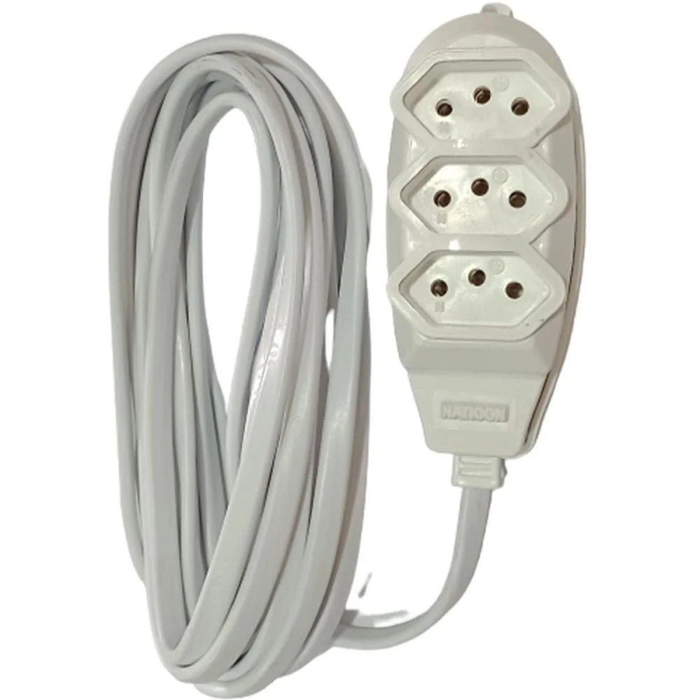 Extensao Eletrica Tripolar 2M 3 Tomadas Branca Bright (Unidade)