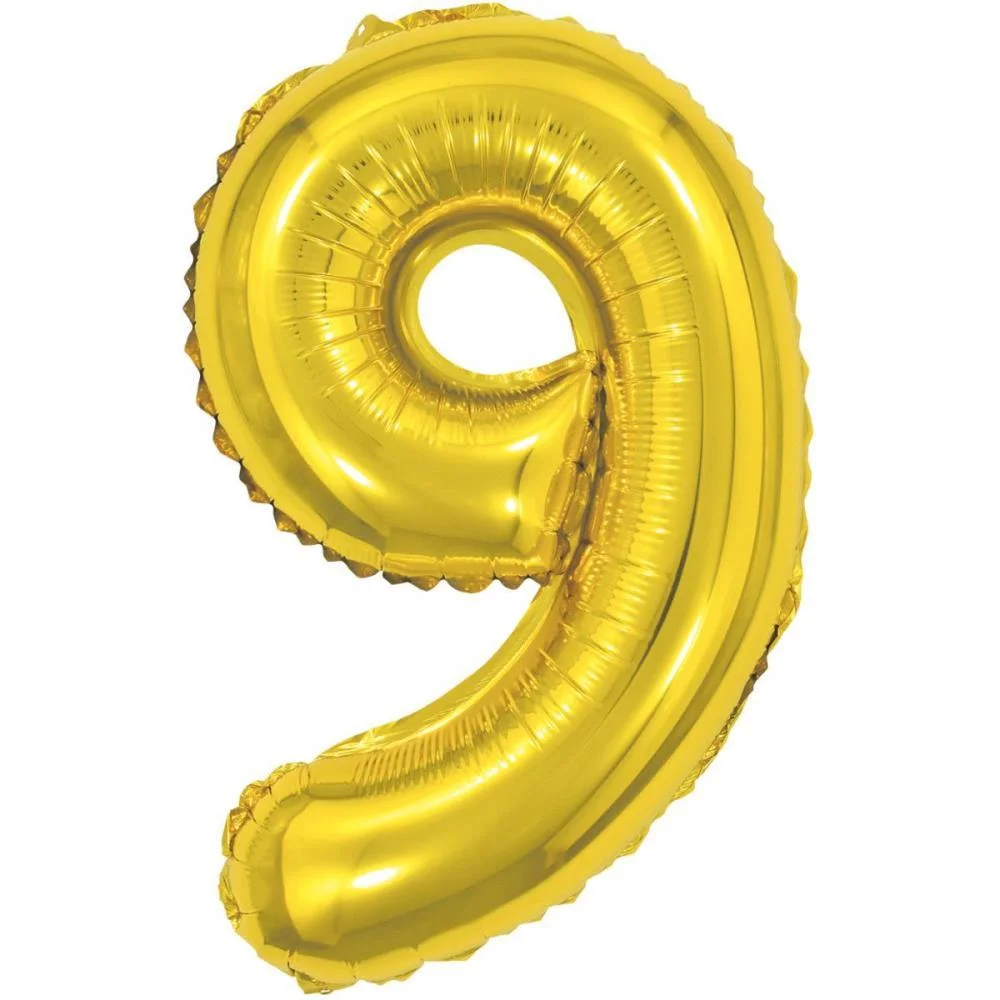 BALAO METALIZADO NUMERO 9 DOURADO 40CM. MAKE+ 