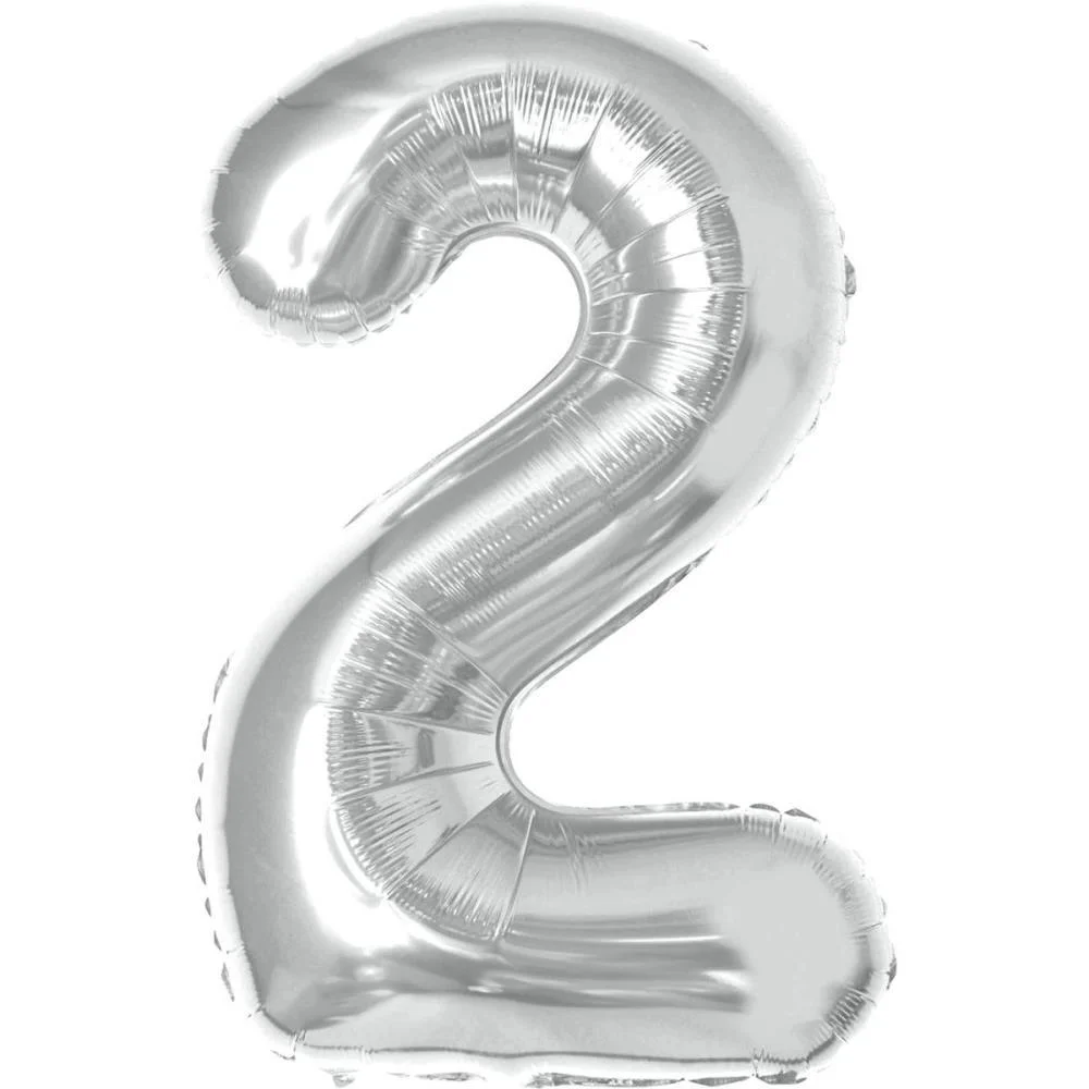 BALAO METALIZADO NUMERO 2 PRATA 40CM MAKE+ 