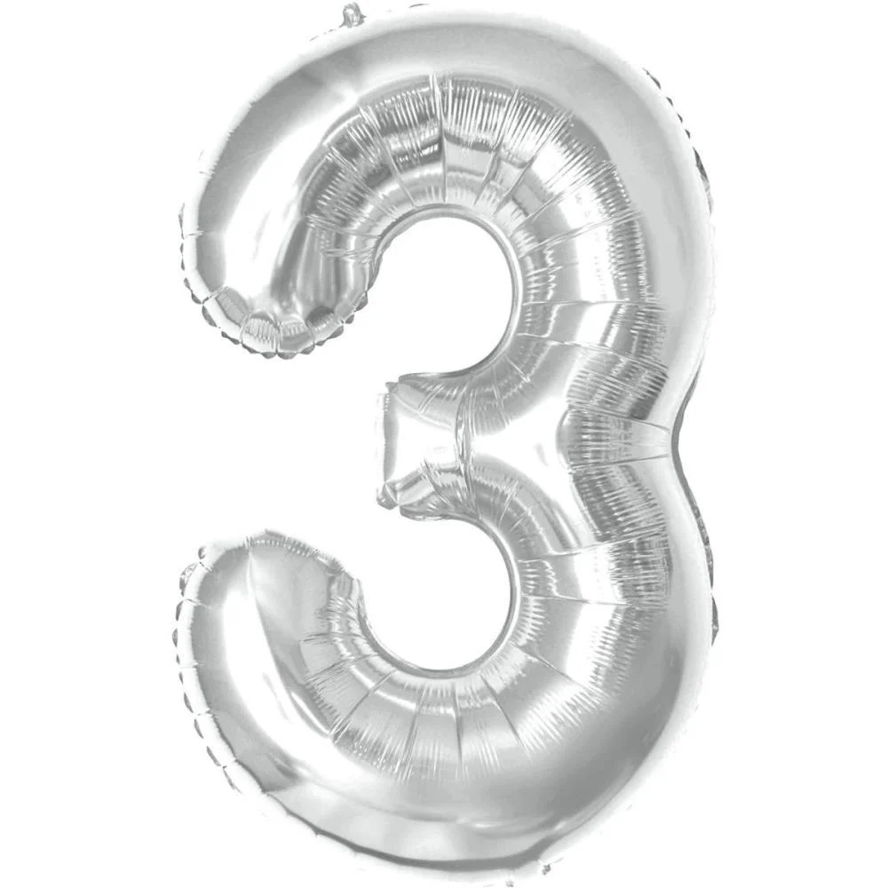 BALAO METALIZADO NUMERO 3 PRATA 40CM MAKE+ 