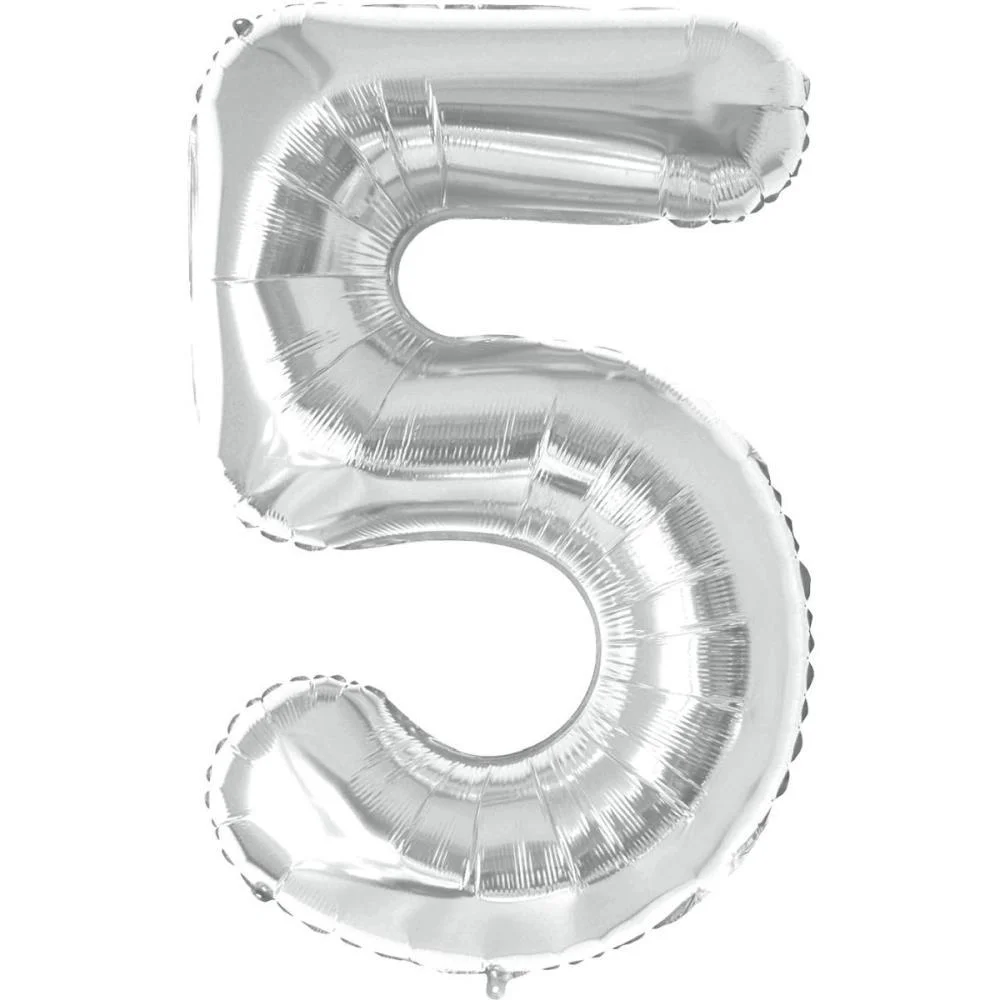 BALAO METALIZADO NUMERO 5 PRATA 40CM MAKE+ 