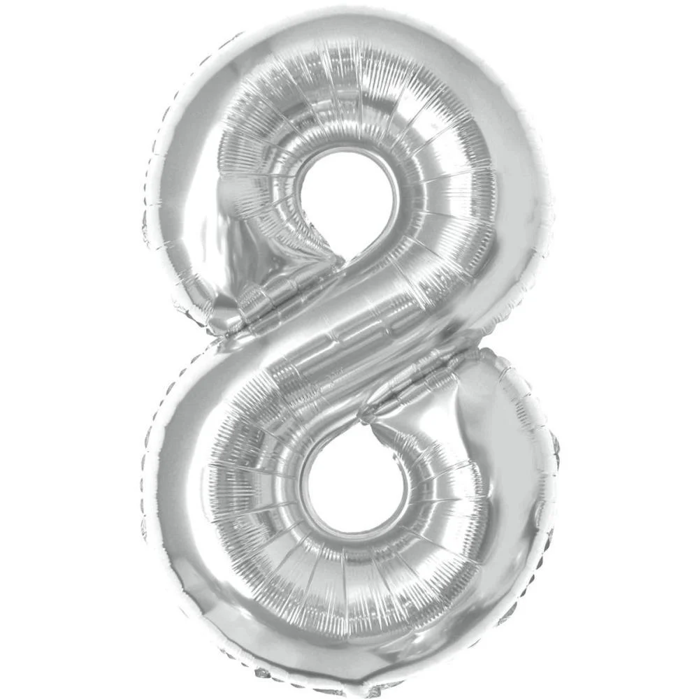 BALAO METALIZADO NUMERO 8 PRATA 40CM MAKE+ 