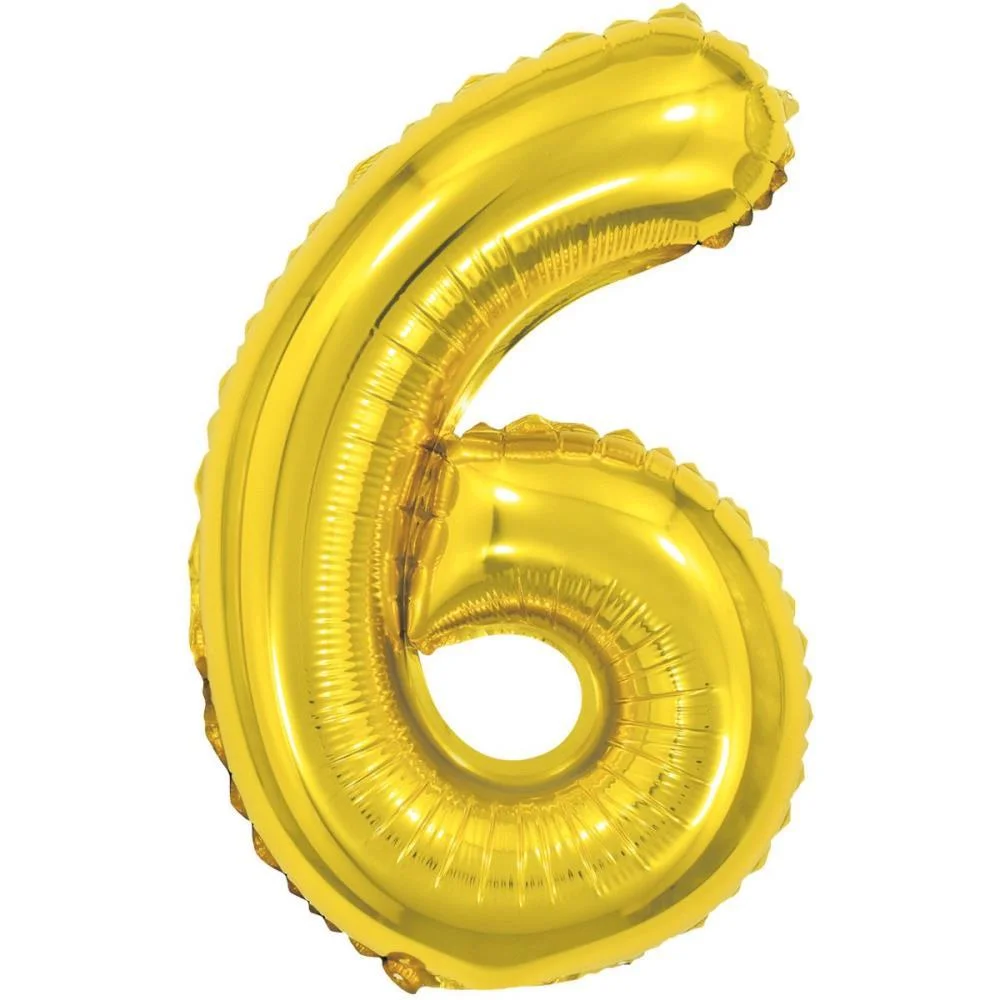 BALAO METALIZADO NUMERO 6 DOURADO 40CM. MAKE+ 