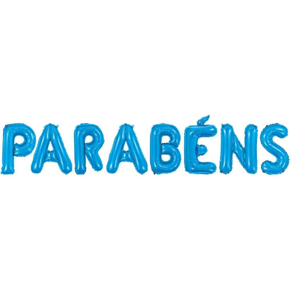 BALAO METALIZADO DECORADO PARABENS AZUL 40CM. MAKE+ 