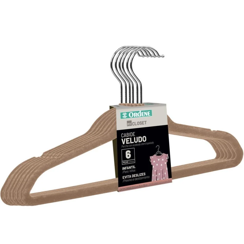 CABIDE VELUDO BEGE INFANTIL C/6 UNID ORDENE (KIT)