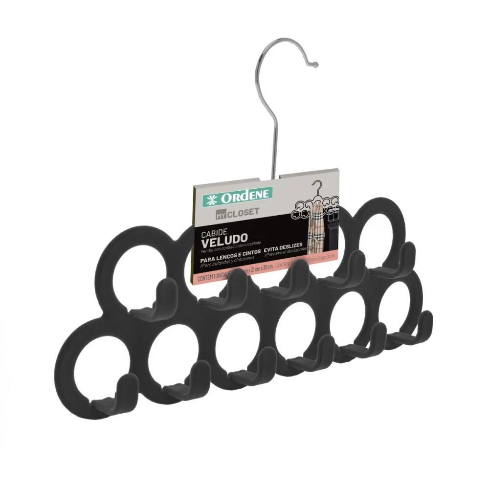 CABIDE VELUDO PRETO P/ LENÇOS/CINTOS ORDENE 