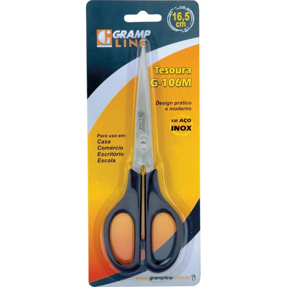 TESOURA G-106M INOX CABO PRETO 16,5CM GRAMP LINE (BLISTER)