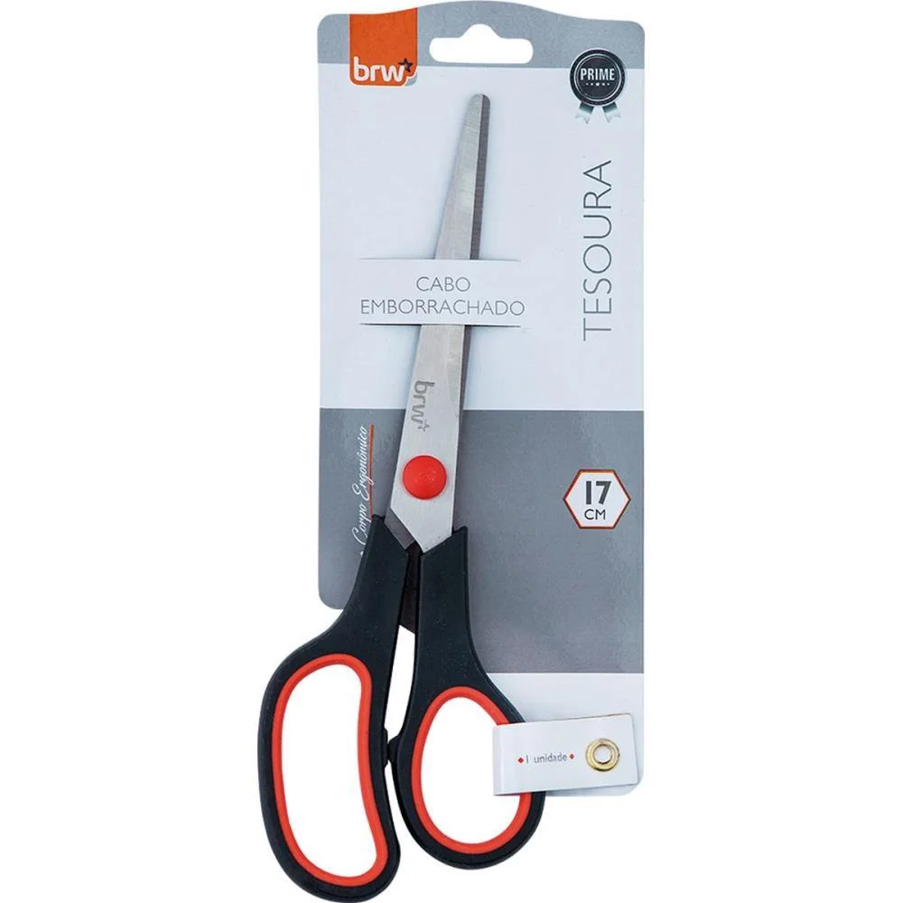 TESOURA ERGONOMICA CABO PRETO 17CM BRW (BLISTER)