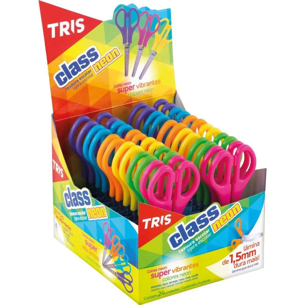 TESOURA ESCOLAR TRIS CLASS NEON 13CM CORES (S) SUMMIT (DP.C/24)