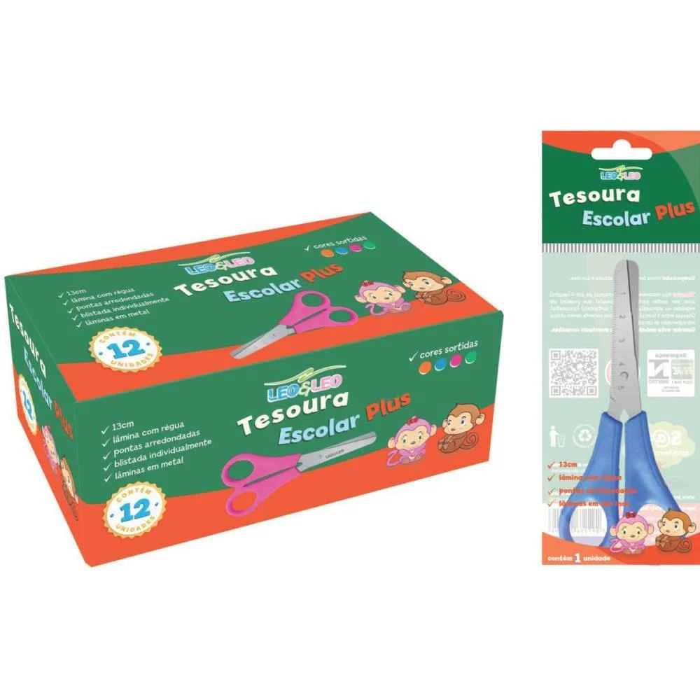 TESOURA ESCOLAR SORTIDAS 13CM LEONORA (CX.C/12)