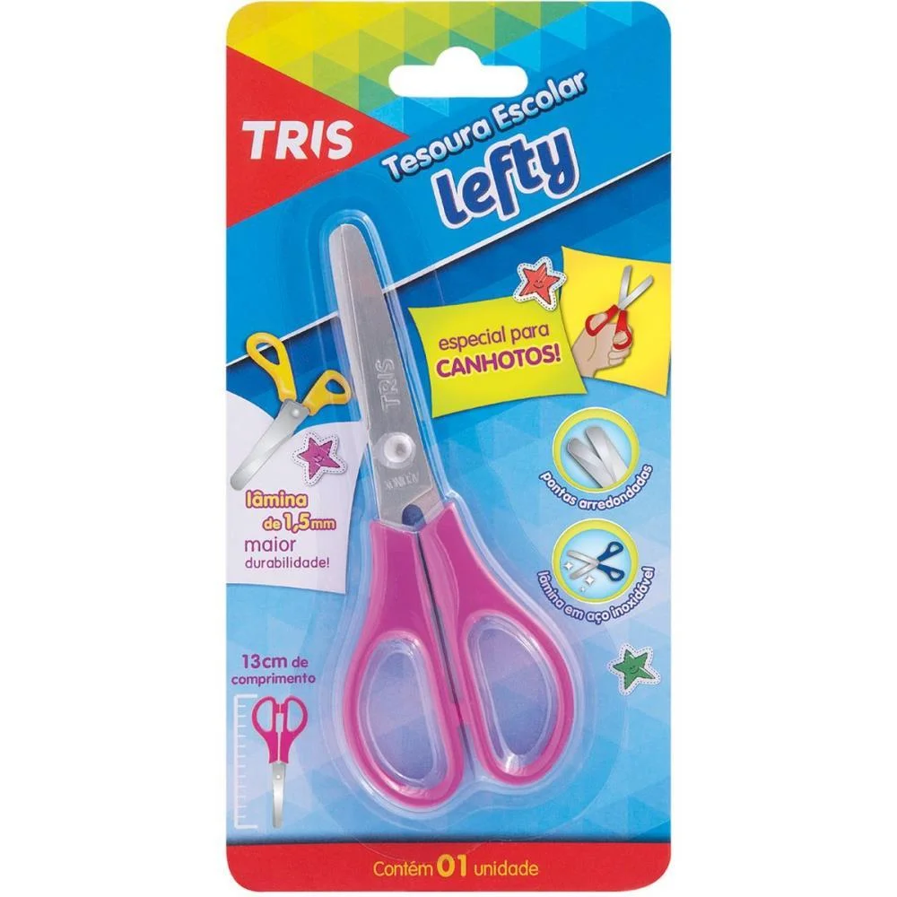 TESOURA ESCOLAR TRIS LEFTY P/CANHOTO 13CM. SUMMIT (CX.C/12)