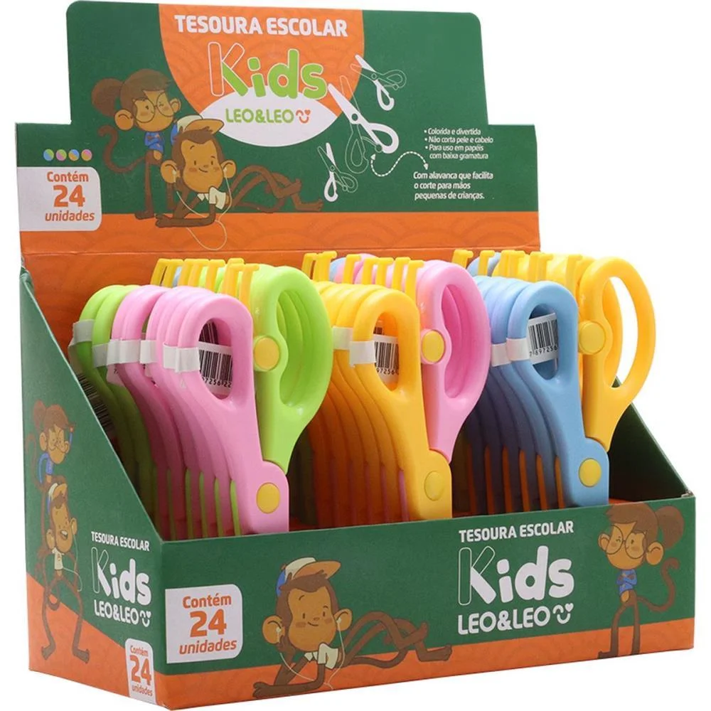 TESOURA ESCOLAR KIDS 4 CORES LEONORA (DP.C/24)