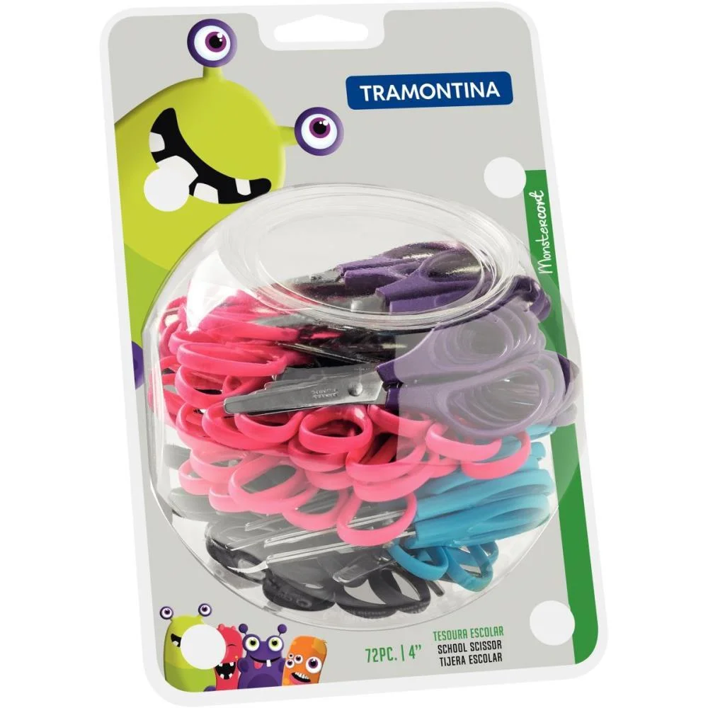 TESOURA ESCOLAR SUPERCORT MONSTER 10CM COLOR TRAMONTINA (DP.C/72)