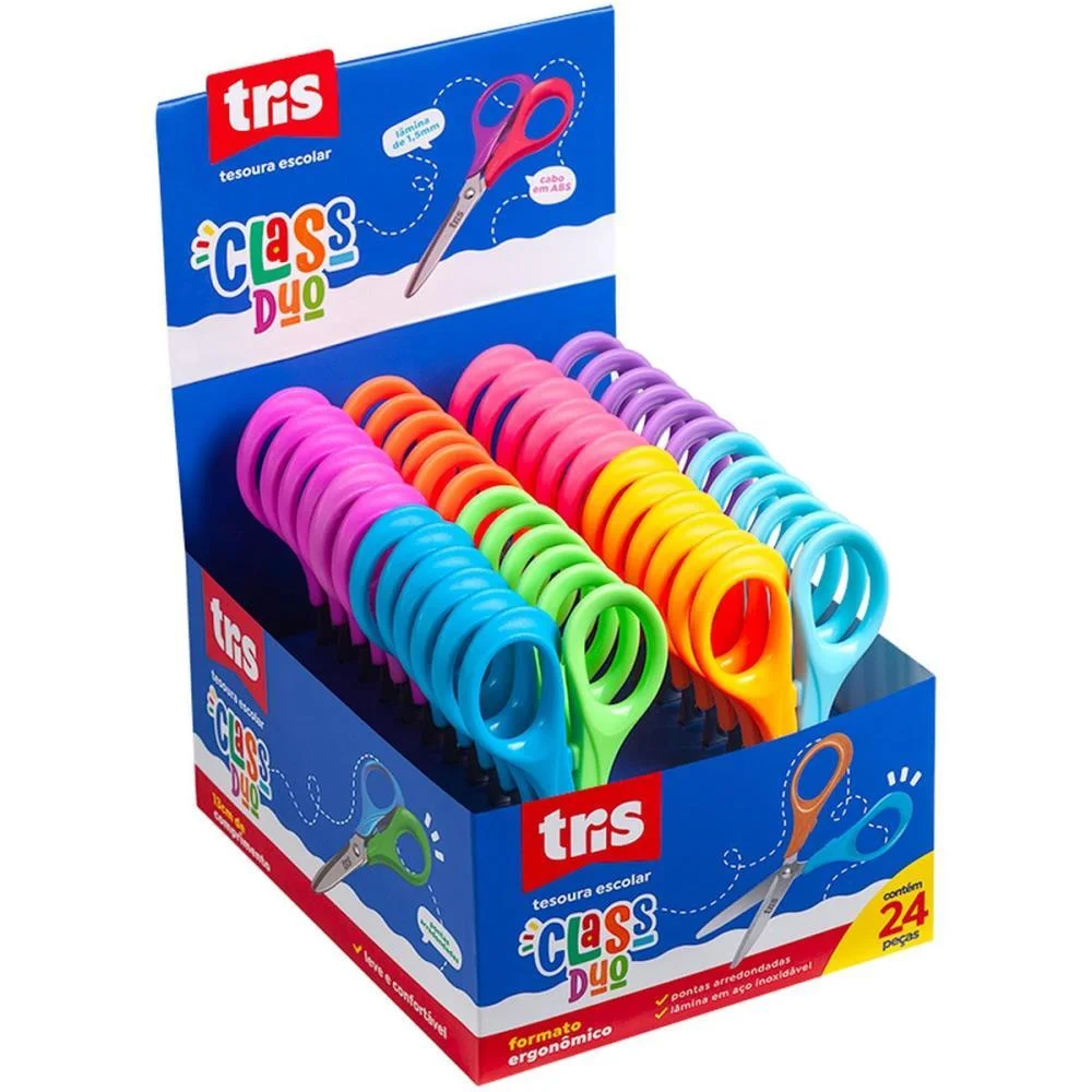 TESOURA ESCOLAR TRIS CLASS DUO 13CM 4CORES SUMMIT (DP.C/24)