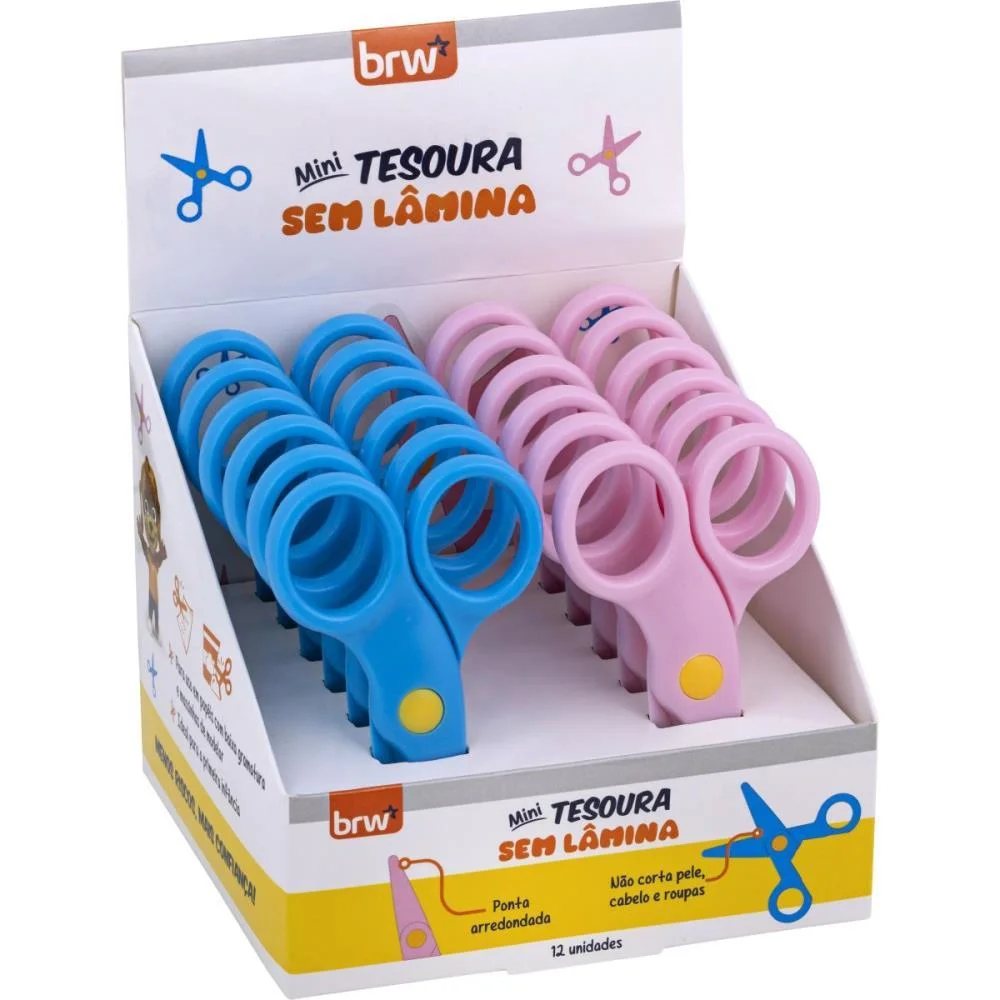 TESOURA ESCOLAR MINI S/LAMINA 10CM SORTIDAS BRW (DP.C/12)