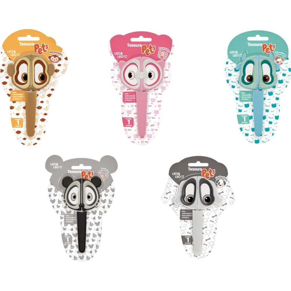TESOURA ESCOLAR DECORADA PETS 5 MODELOS LEONORA (CX.C/24)