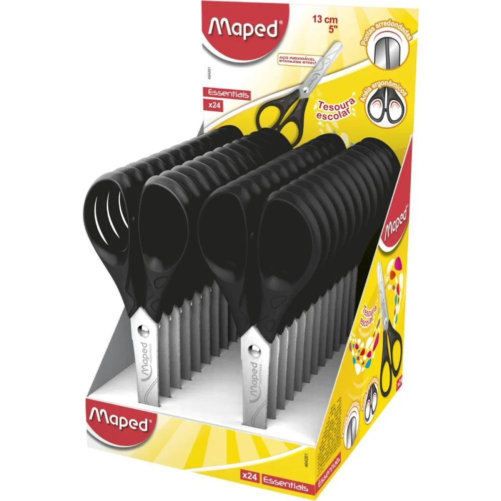 TESOURA ESCOLAR ESSENTIALS PRETA 13CM MAPED (DP.C/24)