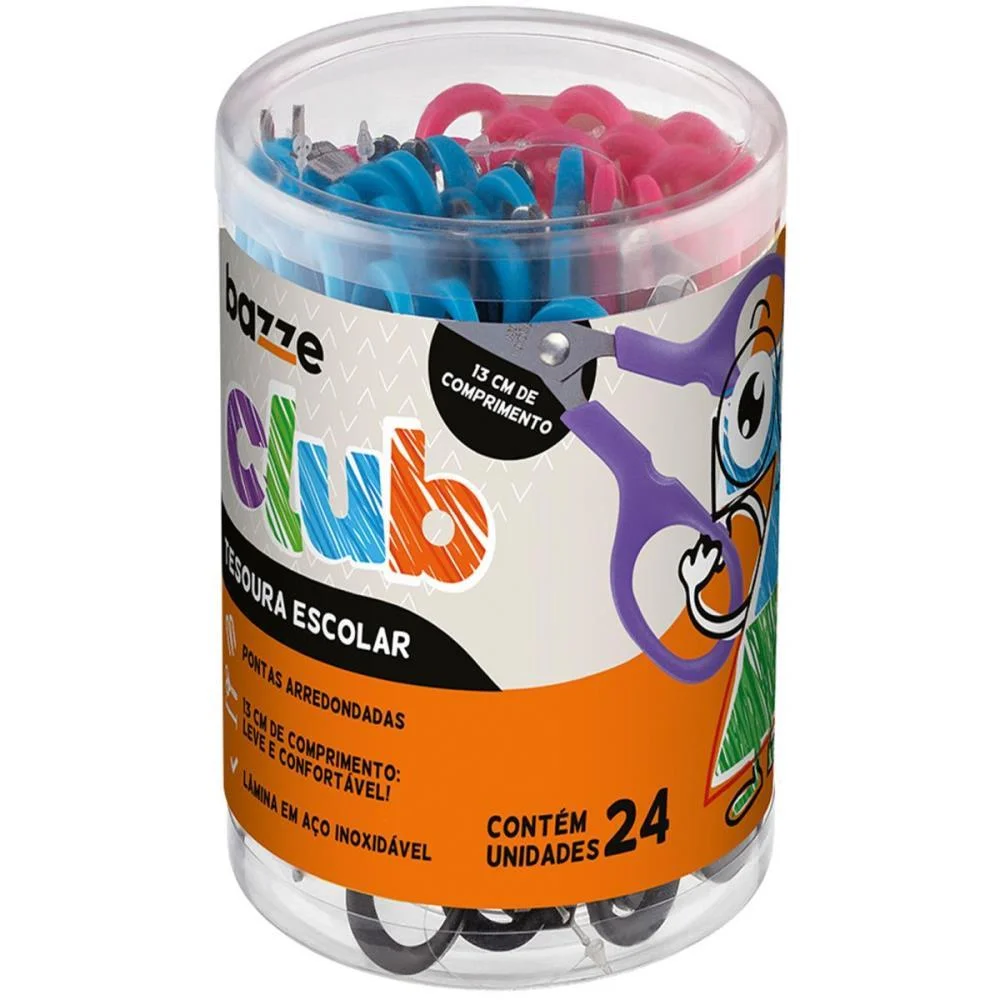 TESOURA ESCOLAR BAZZE CLUB 13CM RX/RS/AZ/PT SUMMIT (POTE-24)