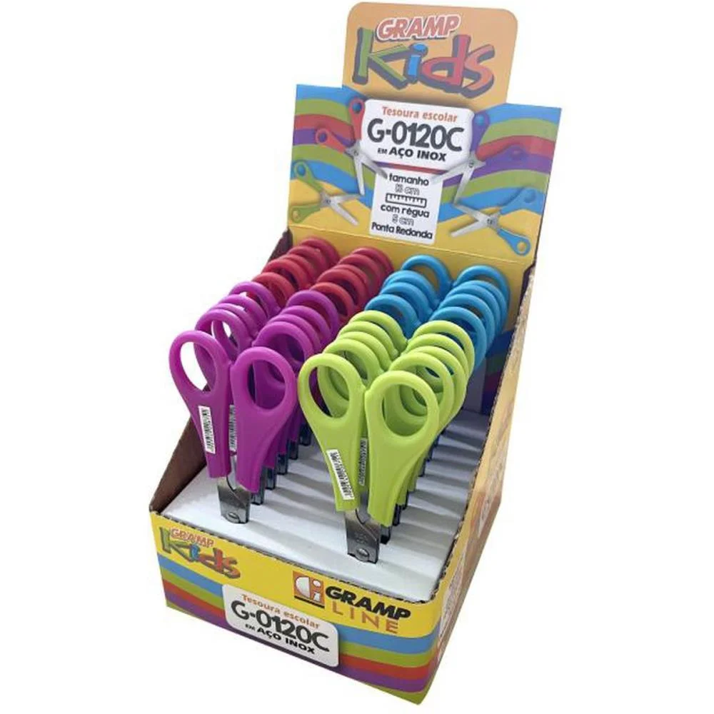 TESOURA ESCOLAR G-0120 CORES (S) 13CM GRAMP LINE (CX.C/20)
