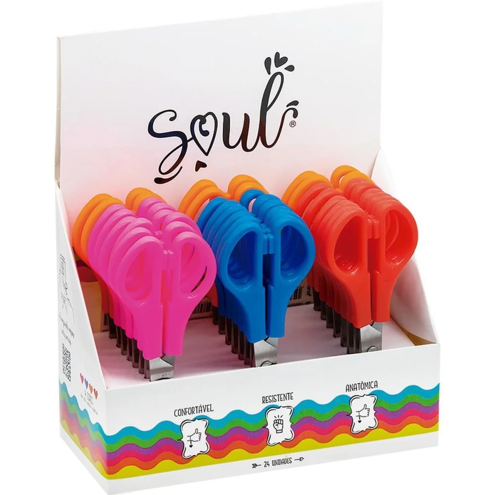 TESOURA ESCOLAR ACO 13CM C/REGUA 3 CORES NEON BRW (DP.C/24)