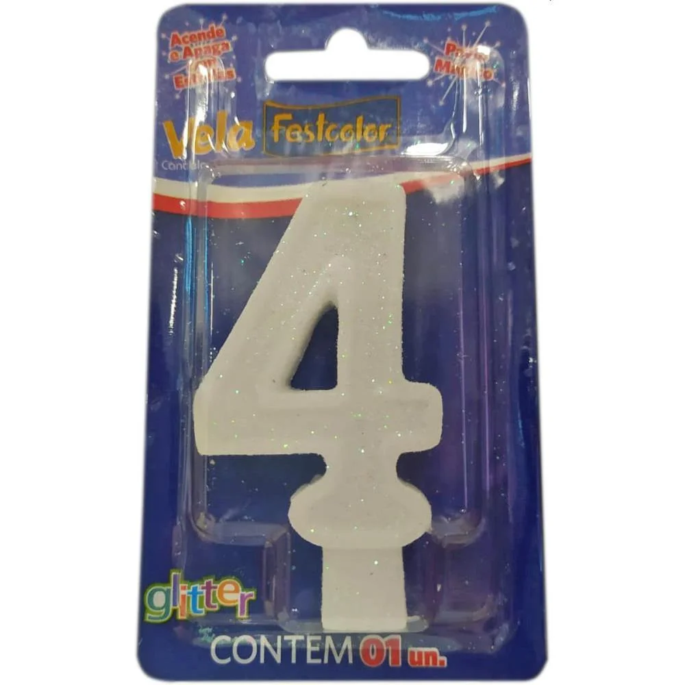 VELA PARA ANIVERSARIO N.04 BRANCA GLITTER FESTCOLOR (CX.C/10)