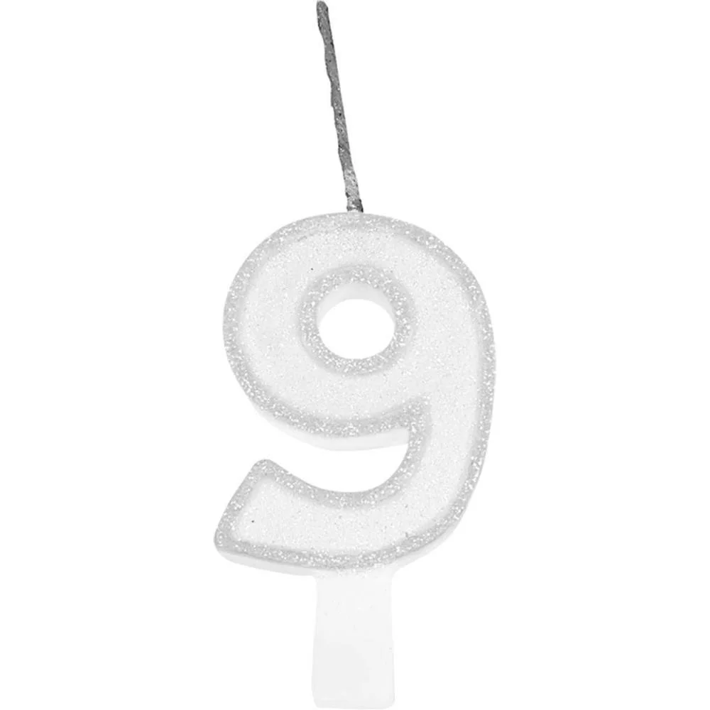 VELA PARA ANIVERSARIO N.09 BRANCA GLITTER FESTCOLOR (CX.C/10)