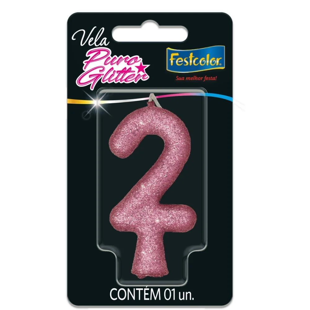 VELA PARA ANIVERSARIO N.02 ROSA PURO GLITTER FESTCOLOR (CX.C/10)