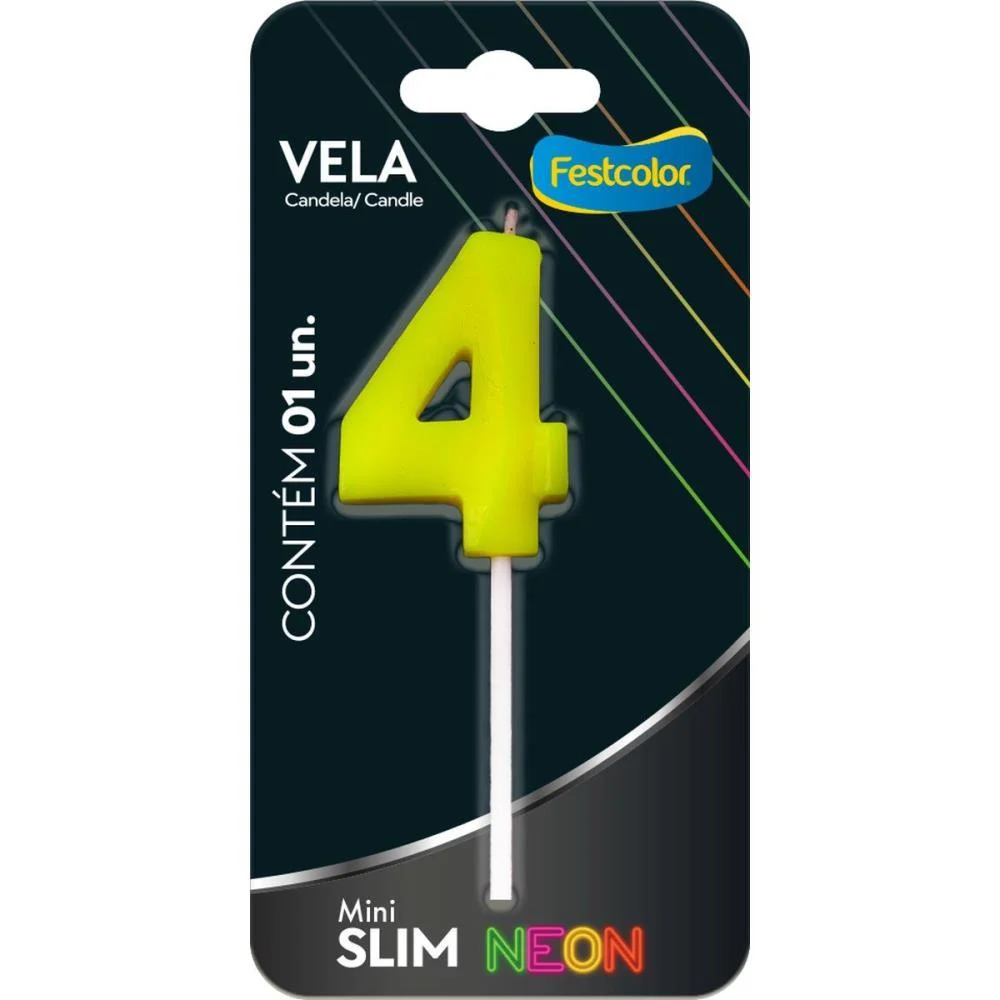 VELA PARA ANIVERSARIO N.04 AMARELA NEON FESTCOLOR (CX.C/10)