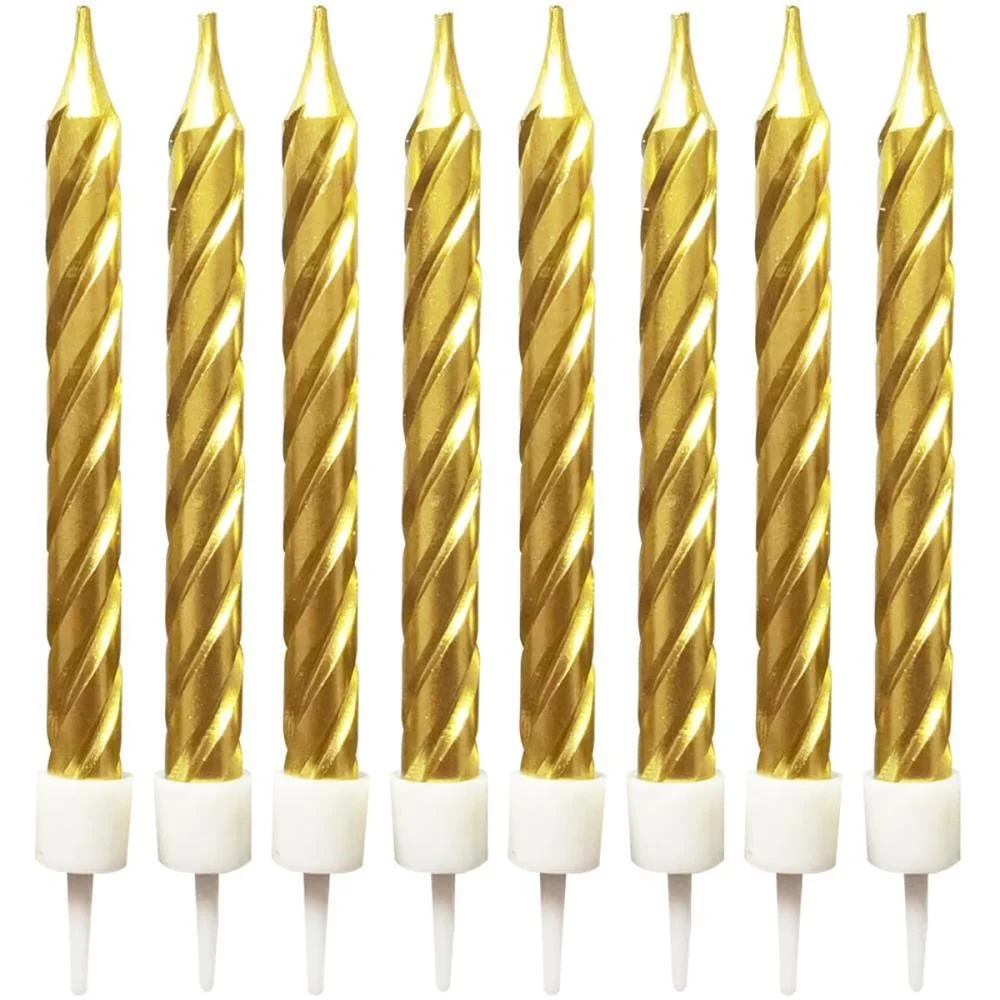 VELA PARA ANIVERSARIO ESPIRAL METALIZ.DOURADA 8CM MAKE+ (BL.C/08)