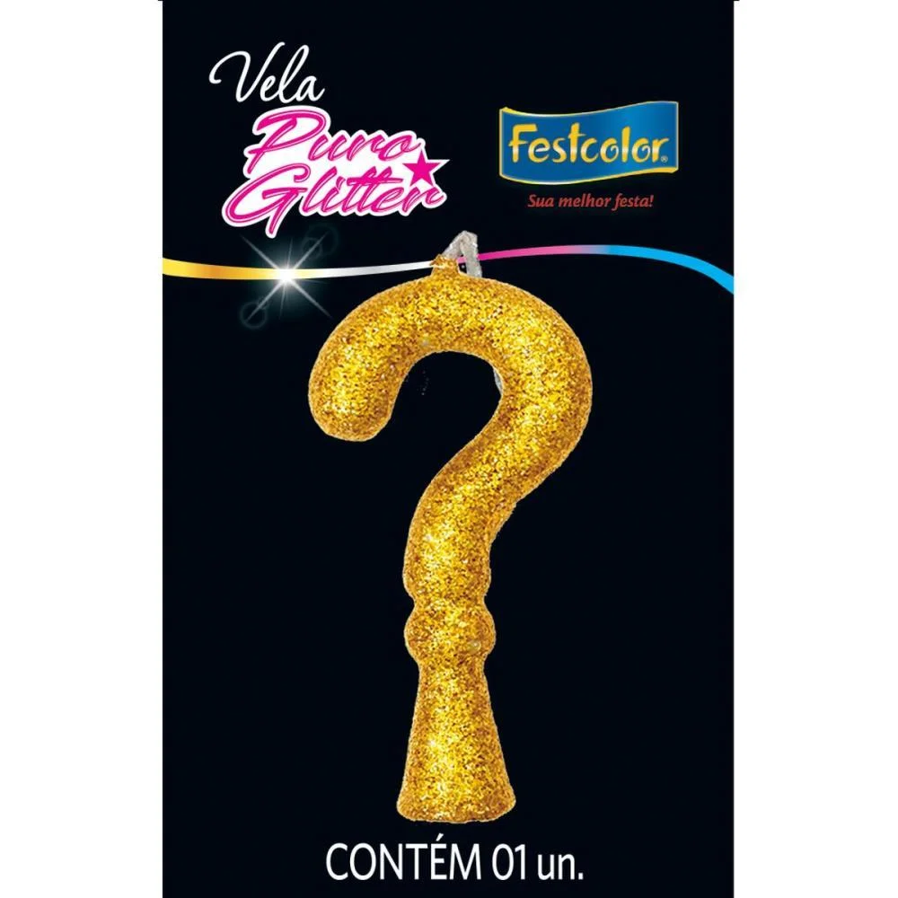 VELA PARA ANIVERSARIO INTERROGACAO PURO GLITER OURO FESTCOLOR (CX.C/10)