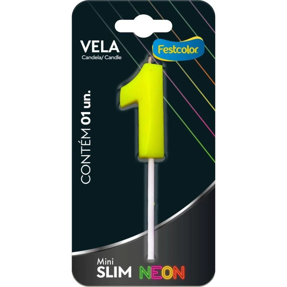 VELA PARA ANIVERSARIO N.01 AMARELA NEON FESTCOLOR (CX.C/10)