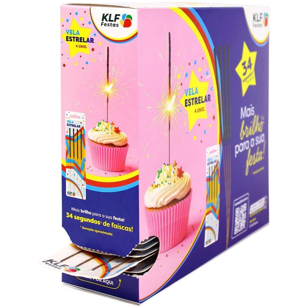 VELA PARA ANIVERSARIO ESTRELAR C/04UNDS 139MM KLF FESTAS (DP.C/40)