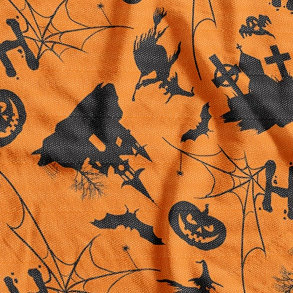 TNT ESTAMPADO 1,40M 40G HALLOWEEN TUMULO LARANJA/PRETO SUPPER (RL-25MTS)