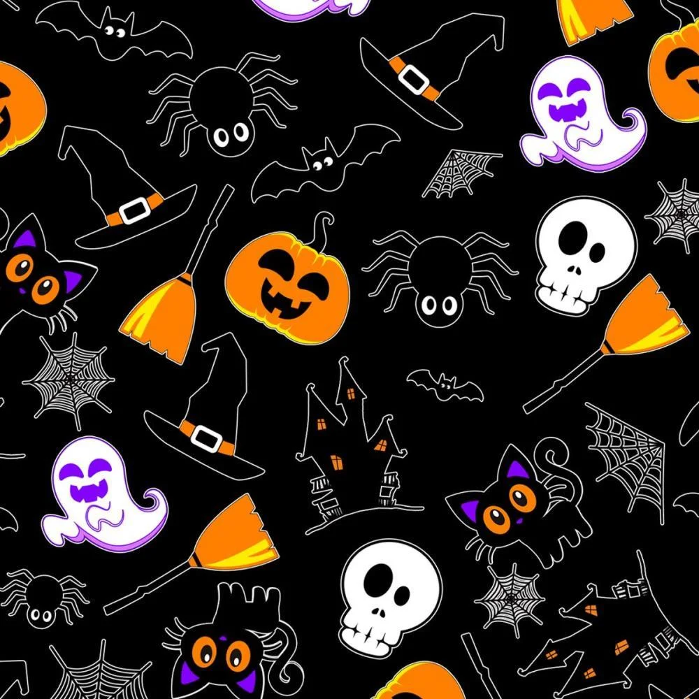 TNT ESTAMPADO 1,40M 40G HALLOWEEN NEON FUNDO PRETO MEWI (BO-25MTS)