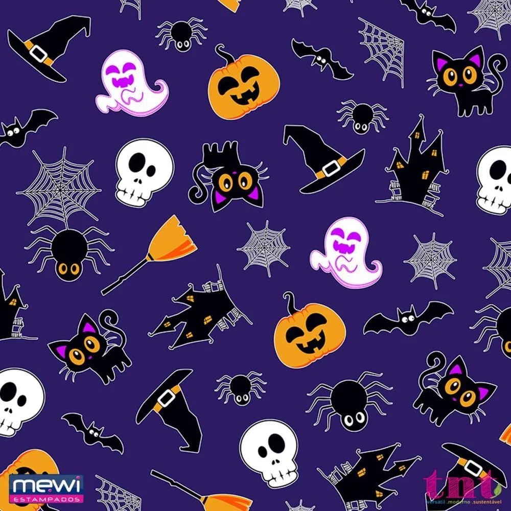 TNT ESTAMPADO 1,40M 40G HALLOWEEN FUNDO ROXO MEWI (BO-25MTS)