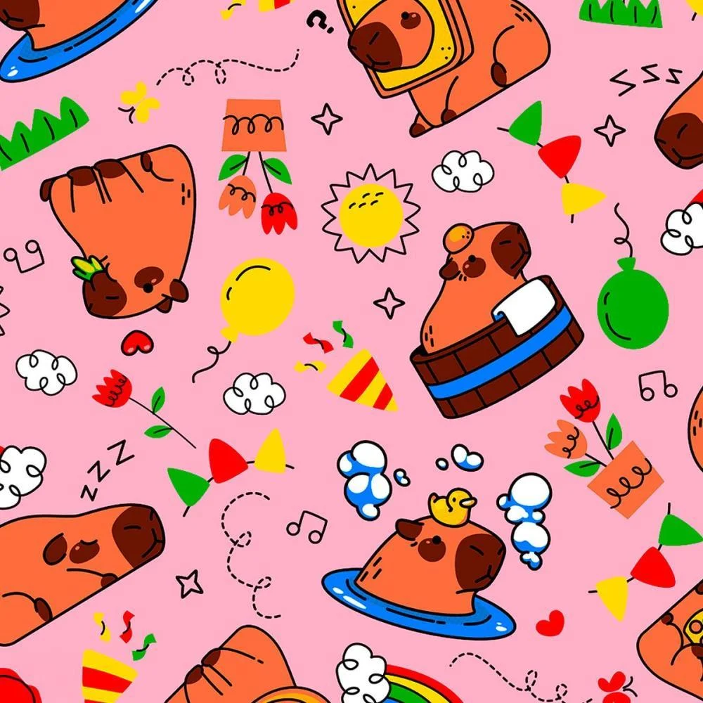 TNT ESTAMPADO 1,40M 40G CAPIVARA FUNDO ROSA MEWI (BO-25MTS)