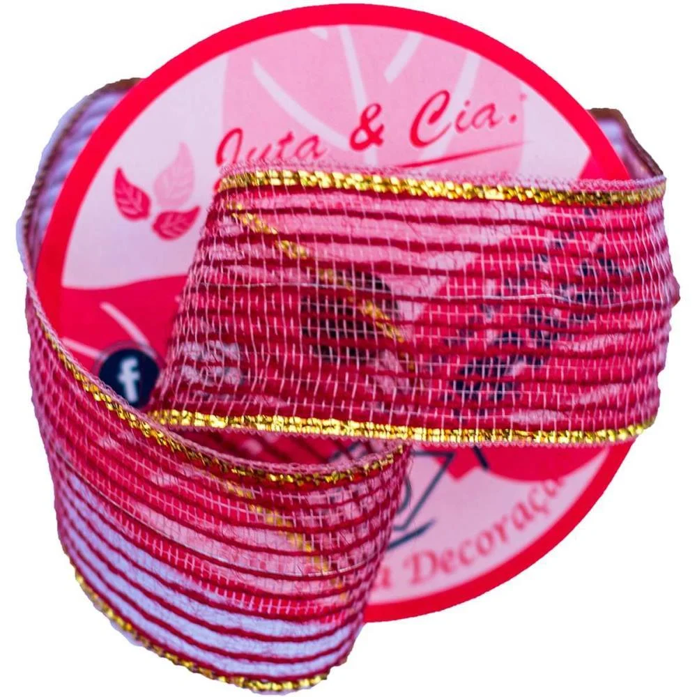 FITA ARAMADA DE JUTA 38MMX10M. VERM C/BORDA DOURADA ARAMEX (ROLO)