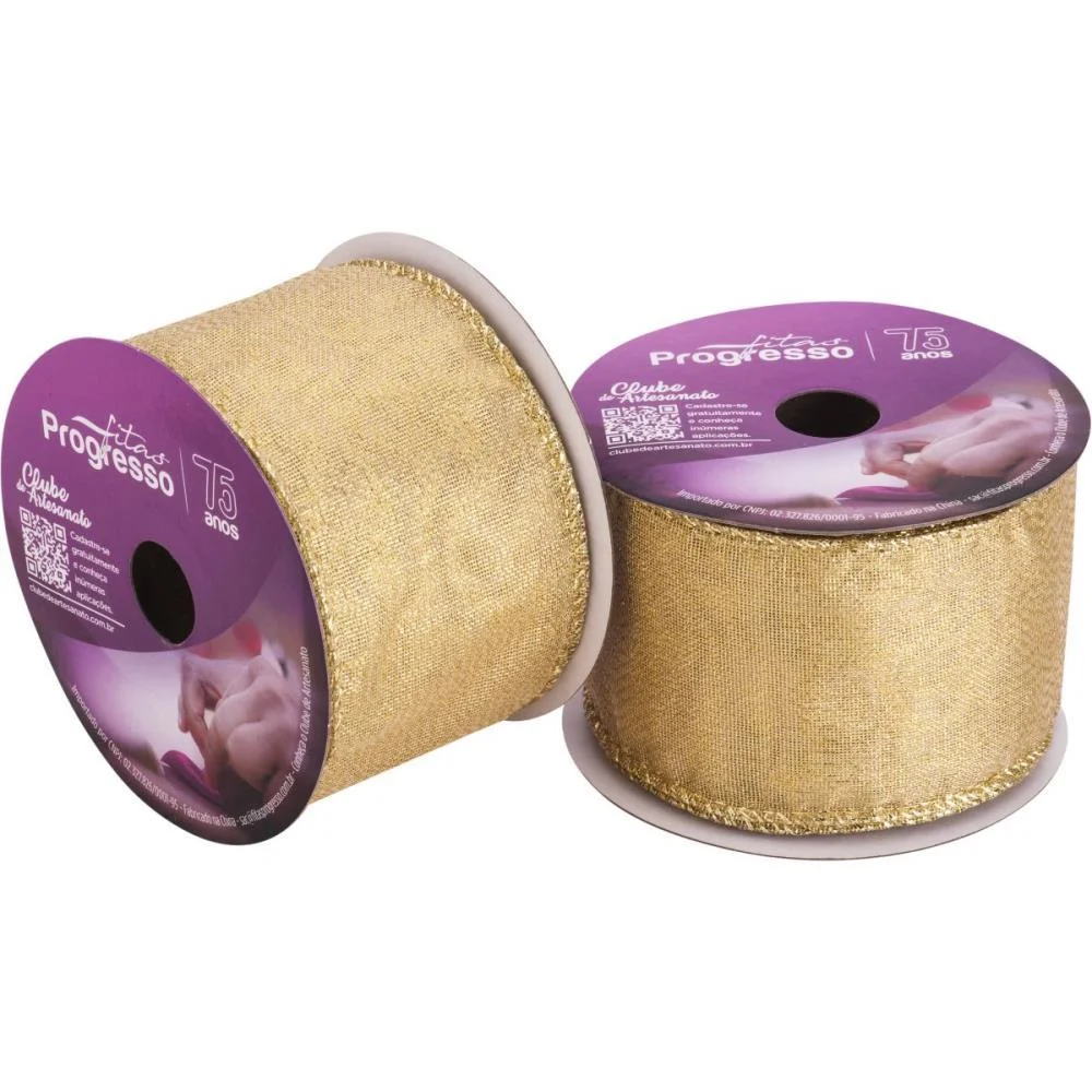 FITA ARAMADA NATAL 63MMX10M METALIZADO DOURADO FITAS PROGRESSO 