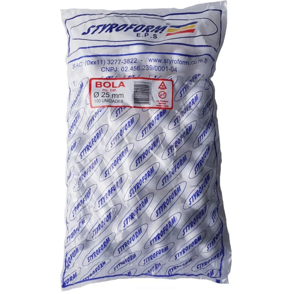 BOLA EM EPS 025MM PACOTE C/100 BOLINHAS STYROFORM (PACOTE)
