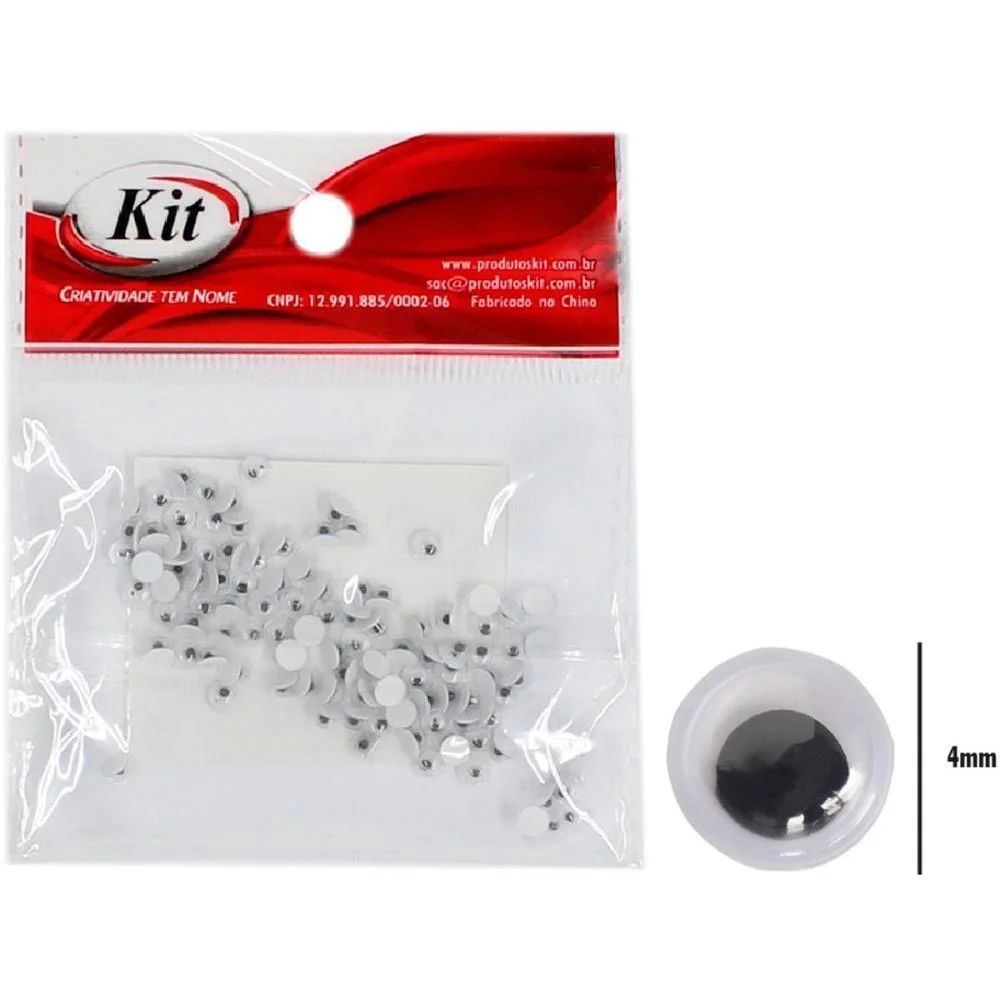 ARTESANATO OLHO MOVEL 4MM PRETO C/100UN. KIT (PCT.C/20)